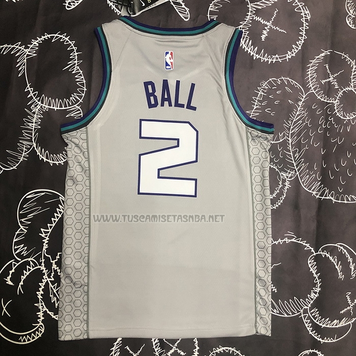 Camiseta LaMelo Ball NO 2 Charlotte Hornets Ciudad Edition Gris